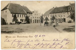 Neidenburg, Stadt, Kreis Neidenburg Neidenburg, Marktplatz mit Hotel Deutsches Haus II Найденбург, рыночная площадь с отелем «Немецкий дом», II