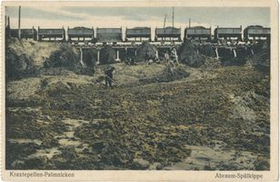 Palmnicken, Kreis Samland Palmnicken, Bernsteinwerk, Tagebau, Abraum-Spülkippe Ostpreußen, Bernsteingewinnung und -verarbeitung