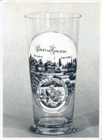 Jagdhaus Rominten, Kreis Goldap Jagdhaus Rominten, Bierglas mit Jagdhaus und Hubertuskapelle 