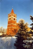 Friedland (Ostpr.), Kreis Bartenstein Friedland (Правдинск), Kirche nach Abschluss der Restaurierung II (Winteraufnahme) 