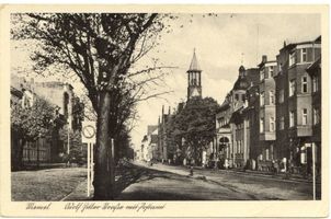 Memel, Stadt, Stadtkreis Memel Memel, Adolf-Hitler-Straße mit Postamt I Мемель, Адольф-Гитлерштрассе с почтой, I