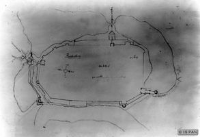 Bartenstein, Kreis Bartenstein Bartenstein, Zeichnung: Plan der Stadtbefestigung aus dem 17. Jahrhundert 