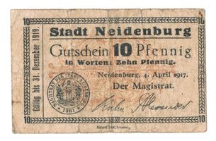 Neidenburg, Stadt, Kreis Neidenburg Neidenburg, Magistrat der Stadt , 10 Pfennig Gutschein 