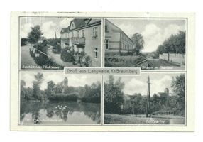 Langwalde, Kreis Braunsberg Langwalde, Dorfansichten mit Kirche, Dorfstraße, Geschäftshaus Braunsberg, nicht verortete Bildmotive