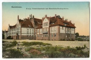 Gumbinnen, Stadt, Kreis Gumbinnen Meiserstraße Gumbinnen, Königl. Friedrichsschule und Eisenbahn-Bauinspektion 