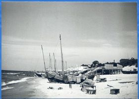 Cranz Kr. Samland, Ort, Kreis Samland Cranz, Fischerhafen mit Westbad Kurische Nehrung, Fischerei