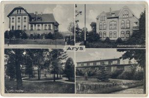 Arys, Kreis Johannisburg Arys, Kommandantur, Kommandantenhaus, Offz.-Kasino und Hindenburghalle 