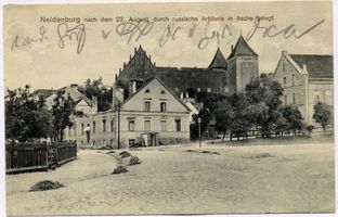 Neidenburg, Stadt, Kreis Neidenburg Neidenburg, Schlossansicht und Stadtruinen Найденбург, вид замка и городские руины