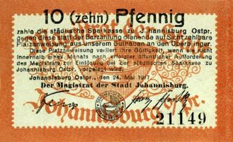 Johannisburg, Kreis Johannisburg Johannisburg, Stadtgeld, 10 Pf, gezackt Йоханнисбург, городские деньги, 10 пфеннигов, зубчатый край