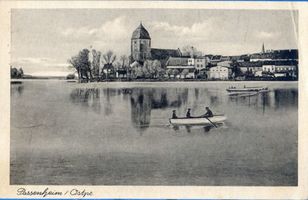 Passenheim, Stadt, Kreis Ortelsburg Passenheim, Partie am See mit Kirche III 