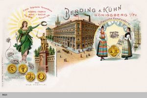 Königsberg (Pr.), Stadtkreis Königsberg Kantstraße (fr. Prinzessinstraße) 14 Königsberg, Schmuckkarte Versandhaus Berding und Kühn Кёнигсберг, подарочная открытка посылочной фирмы «Бердинг и Кюн»