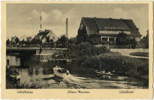 Lötzen, Stadt, Kreis Lötzen Lötzen, Schloßbrücke und Schloßhotel 