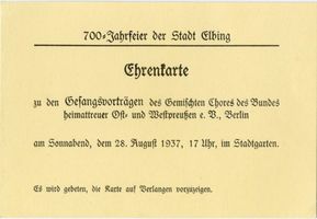 Elbing, Stadt, Stadtkreis Elbing Elbing, Ehrenkarte zur 700 Jahrfeier der Stadt Elbing 