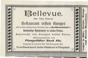 Königsberg (Pr.), Stadtkreis Königsberg Königsberg (Pr.), Restaurant  Bellevue  am Schloßteich, Inh. Otto Nouvel Königsberg, Anzeigen