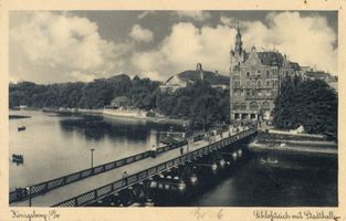 Königsberg (Pr.), Stadtkreis Königsberg Königsberg (Pr.), Schloßteich mit Brücke und Stadthalle Königsberg, Stadthalle