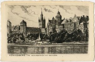 Königsberg (Pr.), Stadtkreis Königsberg Königsberg (Pr.), Schloßteich mit Schloß, Zeichnung Кёнигсберг (Пр.), Замковый пруд с замком, рисунок