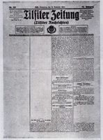 Tilsit, Stadt, Stadtkreis Tilsit Tilsit,  Titelseite der  Tilsiter Zeitung  vom 10. September 1914 unter russischer Zensur Tilsit, Erster Weltkrieg, russische Besetzung und Befreiung 1914