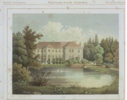 Grünhoff, Kreis Samland Grünhoff, Schloß, Lithographie Грюнхоф, замок, литография