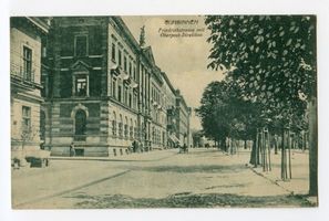 Gumbinnen, Stadt, Kreis Gumbinnen Friedrich-Wilhelm-Straße Gumbinnen, Friedrichstraße mit Oberpost-Direktion 
