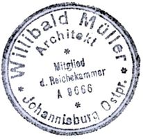 Johannisburg, Kreis Johannisburg Johannisburg, Stempel, Willibald Müller, Architekt Johannisburg (Kreis), nicht verortete Bildmotive