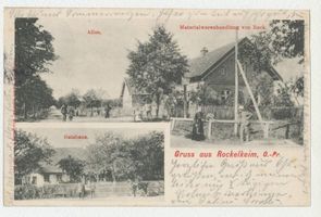 Rockelkeim Kr. Wehlau, Kreis Wehlau Rockelkeim Kr. Wehlau, Allee, Materialwarenhandlung von Ruck, Gutshaus Рокелькейм, р-н Велау, аллея, лавка мануфактурных товаров Рука, усадебный дом