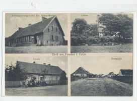 Frödau, Kreis Osterode Frödau, Kolonialwarengeschäft Arthur Werner, Schloss, Schule, Ortsansicht Фрёдау, колониальный магазин Артура Вернера, замок, школа, вид местности