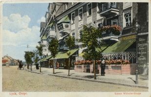 Lyck, Stadt, Kreis Lyck Straße der SA (fr. Kaiser-Wilhelm-Straße) Lyck, Kaiser-Wilhelm-Straße, Conditorei und Cafe Steinbeck 