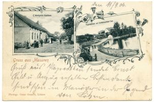 Goldensee, Kreis Lötzen Paprodtken, C. Mrotzecks Gasthaus und Goldenushker See 