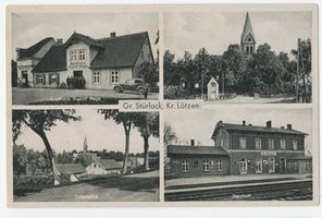 Groß Stürlack, Kreis Lötzen Groß Stürlack, Gasthaus, Kirche, Teilansicht, Bahnhof 