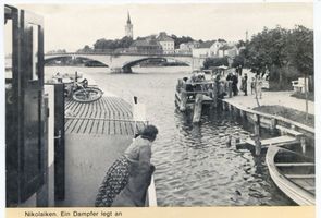 Nikolaiken Kr. Sensburg, Kreis Sensburg Nikolaiken Kr. Sensburg, Blick auf die Stadt und Brücke, Dampferanleger Masurische Seen