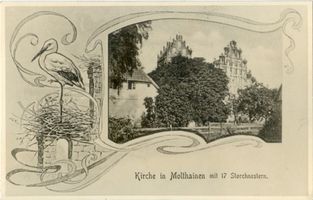Molteinen, Kreis Gerdauen Molthainen, Kirche mit 17 Storchennestern 