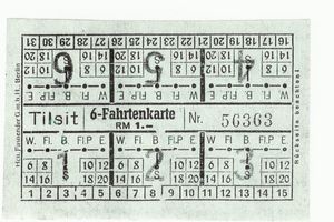 Tilsit, Stadt, Stadtkreis Tilsit Tilsit, 6-Fahrten-Karte für die Straßenbahn Тильзит, карта трамвая на 6 поездок
