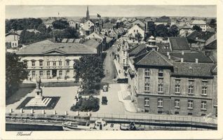 Memel, Stadt, Stadtkreis Memel Memel, Blick über die Innenstadt mit Rathaus und Borussia-Nationaldenkmal Мемель, вид на центр города с ратушей и национальным памятником «Боруссия»