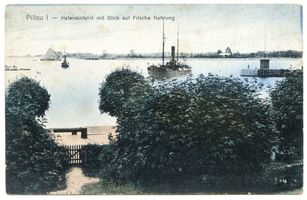 Pillau, Seestadt, Kreis Samland Pillau, Seestadt, Hafeneinfahrt mit Blick auf die Frische Nehrung Pillau, Hafen