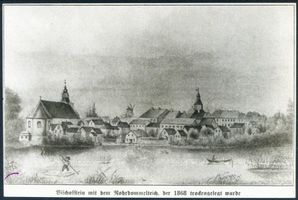 Bischofstein, Kreis Rößel Bischofstein, Stadtansicht mit Rohrdommelteich 