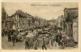 Ortelsburg, Stadt, Kreis Ortelsburg Ortelsburg, Markttreiben in der zerstörten Stadt VI Ортельсбург, торговля на рынке в разрушенном городе, VI