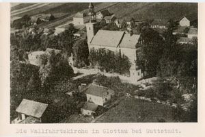 Glottau, Kreis Heilsberg Glottau, Wallfahrtskirche, Luftbild 
