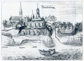 Brandenburg (Frisches Haff), Kreis Heiligenbeil Brandenburg, Ortsansicht, alter Stich 