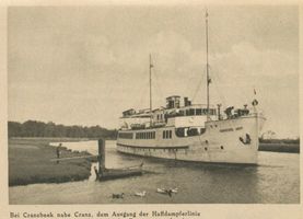 Cranzbeek, Kreis Samland Cranzbeek, Ausgangspunkt der Hafferdampferlinie, Fahrgast-Motorschiff  Kurisches Haff  