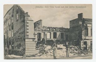 Schloßberg, Kreisstadt, Kreis Schloßberg Pillkallen, Kriegszerstörungen nach dem zweiten Russenbesuch, Restauration Oskar Komm Erster Weltkrieg