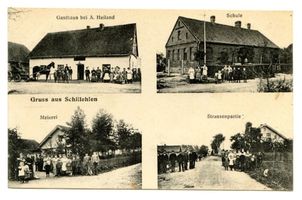 Sillenfelde, Kreis Angerapp Schillehlen Kr. Angerapp, II, Gasthaus, Schule, Meierei, Straßenpartie 