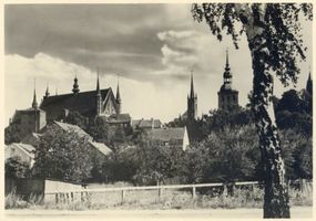 Frauenburg, Kreis Braunsberg Frauenburg, Dom mit Glockenturm und Kopernikus-Denkmal VI Фрауэнбург, собор с колокольней и памятником Копернику VI