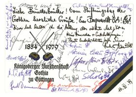 Königsberg (Pr.), Stadtkreis Königsberg Königsberg (Pr.), Karte der Burschenschaft Gothia zu Göttingen - 125.Stiftungsfest Кёнигсберг (Пр.), открытка братства «Готия» в Гёттингене — 125-й праздник основания