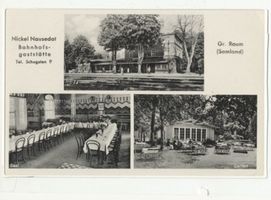 Groß Raum, Kreis Samland Groß Raum Kr. Samland, Bahnhofsgaststätte, Saal, Garten Samland, Orte im Kreis
