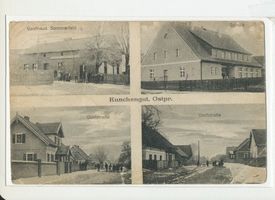 Kunchengut, Kreis Osterode Kunchengut, Gasthaus Sommerfeld, Schule, 2x Dorfstraße Кунхенгут, трактир Зоммерфельд, школа, 2 вида Дорфштрассе