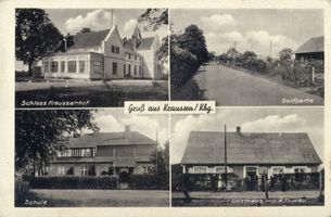 Kraussen, Kreis Samland Kraussen, Schloss Kraussenhof, Dorfpartie, Schule, Gasthaus A. Thurau 