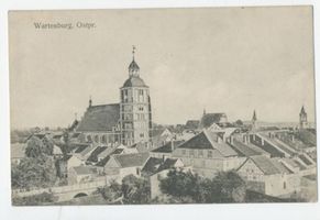 Wartenburg Kr. Allenstein, Stadt, Kreis Allenstein Wartenburg, Ortsansicht mit katholischer Kirche 