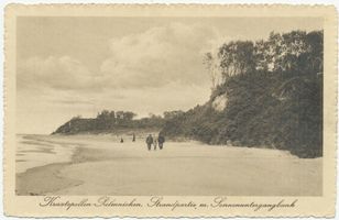 Kraxtepellen, Kreis Samland Kraxtepellen-Palmnicken, Strandpartie mit Sonnenuntergangbank Samländische Steilküste