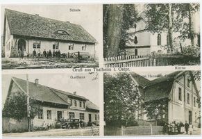 Thalheim, Kreis Neidenburg Thalheim, Schule, Kirche, Gasthaus, Meierei 