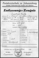Johannisburg, Kreis Johannisburg Hegelstraße 2 Johannisburg, Hegelstraße, Pestalozzischule, Entlassungszeugnis Johannisburg (Kreis), nicht verortete Bildmotive